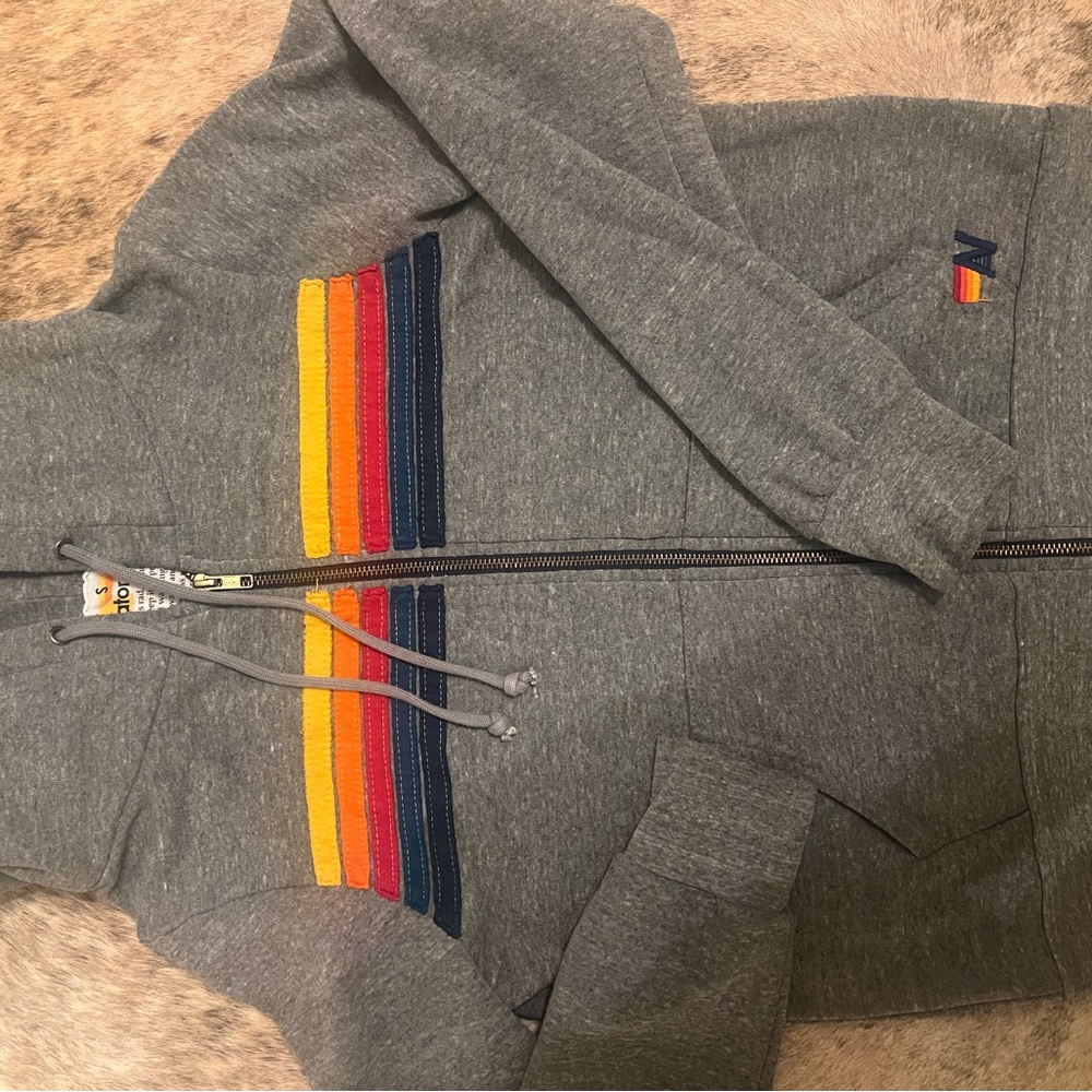 Aviator Nation Gray Hoodie with Multicolor Stripes